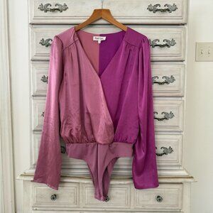 Vici Pink Satin Blouse Bodysuit